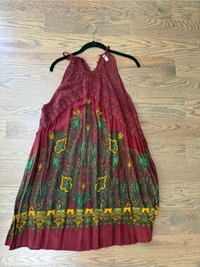 Free People Sleeveless Paisley Print Halter Dress in Burgundy